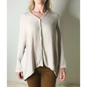 FELICITE Oversized Crinkle Gauze Ecru Cream Button Down Hi LO Blouse US SMALL